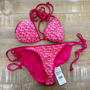 Vineyard Vinespink polka dot whale string bikini triangle top swim